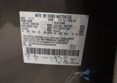 2012 Ford Edge Sel from USA, damaged, VIN 2FMDK4JC0CBA45045